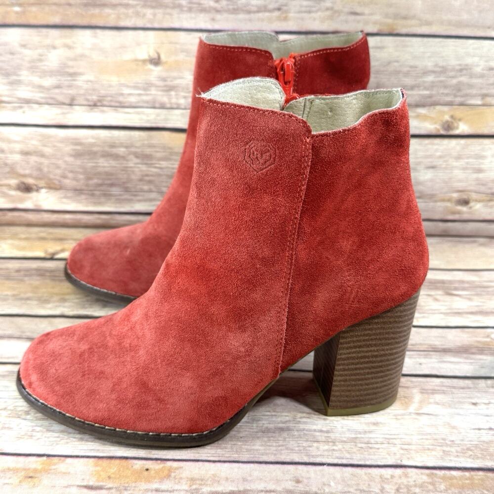 RWC Womens Red Suede Block Heel Western Ankle Boots 37/7 - Picture 6 of 10